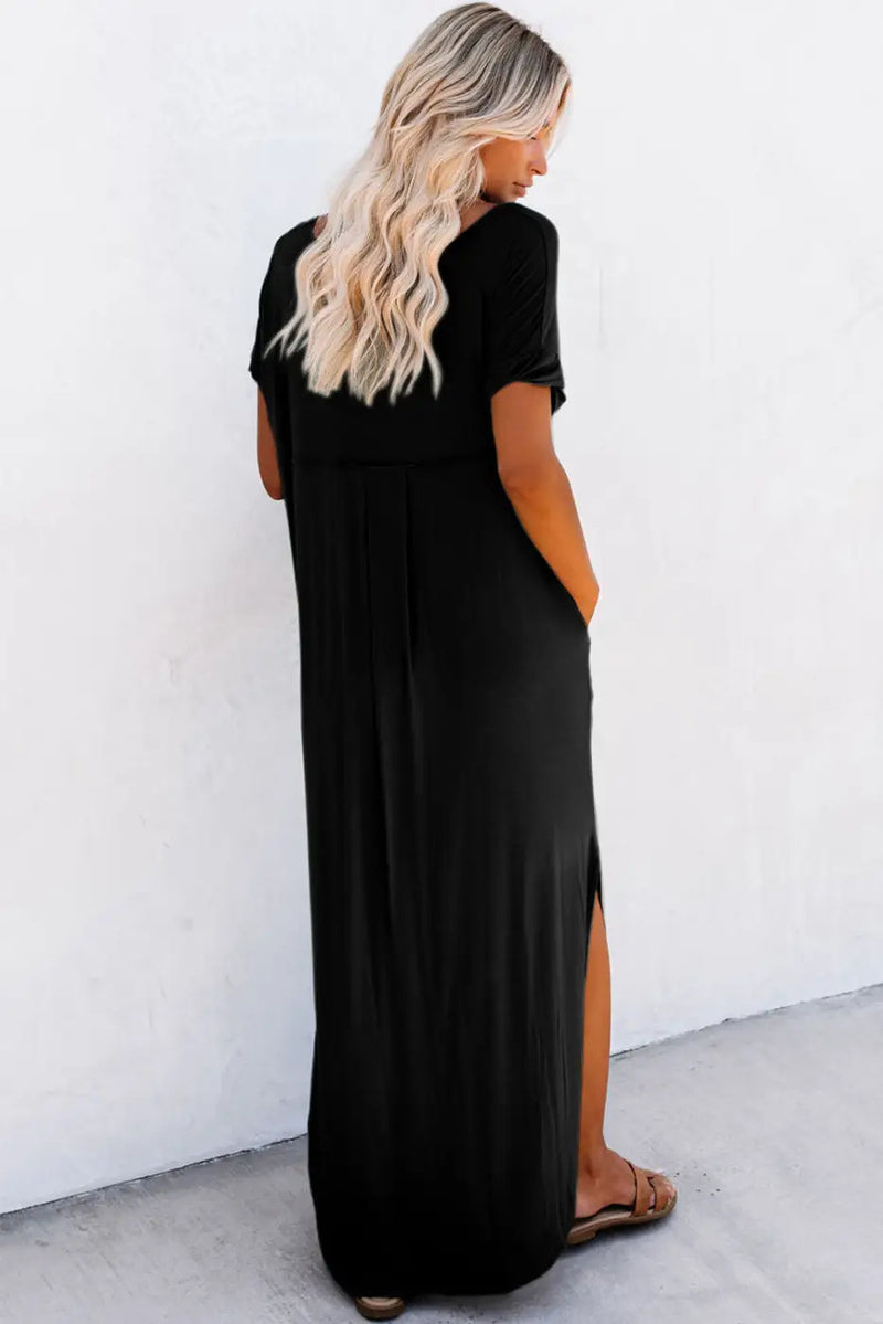 Hidden Pocket Splits Maxi T-shirt Dress-1