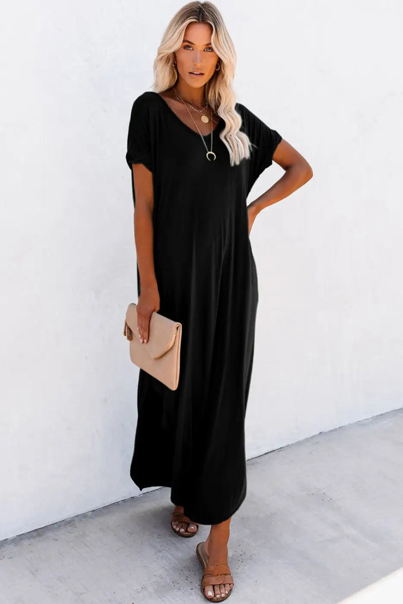 Hidden Pocket Splits Maxi T-shirt Dress-3