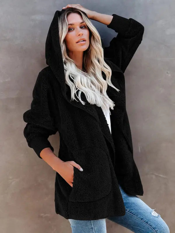 Hooded Fleece Cardigan Coat-3