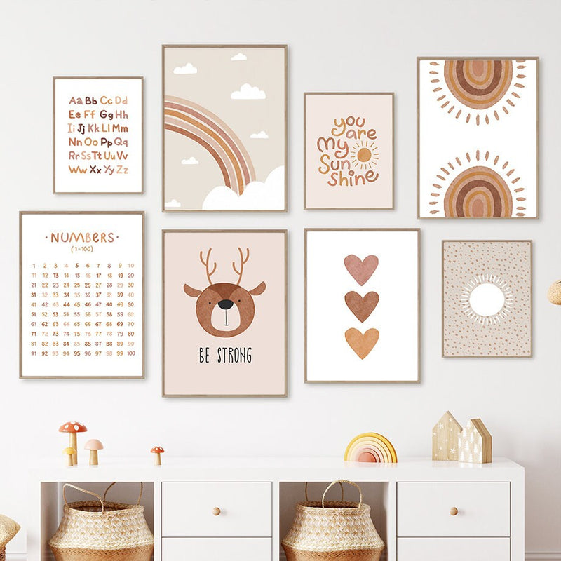 Poster Kinderzimmer Boho Sunshine Beige I Bilder Kinderzimmer & Spielzimmer I Deko Print ohne Rahmen | Bilder Set Kunstdruck-1