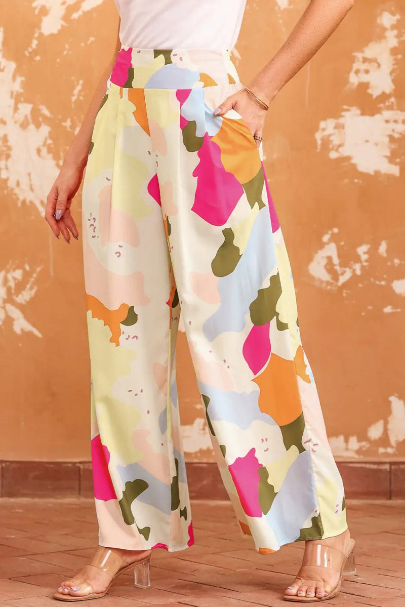 Color Palette Print Flowy Wide Leg Pants-0