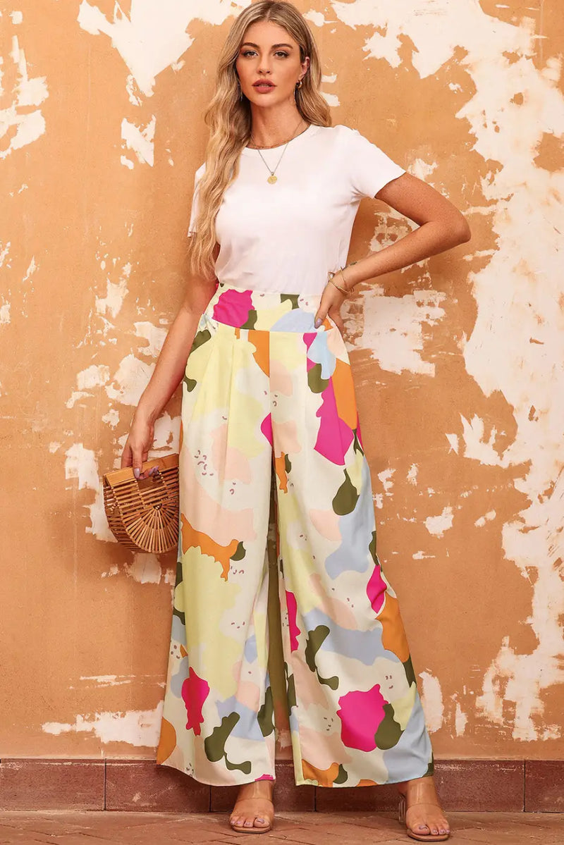 Color Palette Print Flowy Wide Leg Pants-4