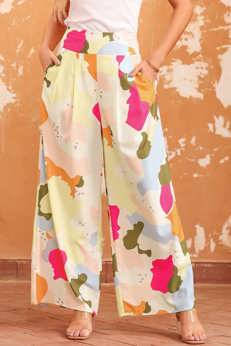 Color Palette Print Flowy Wide Leg Pants-1