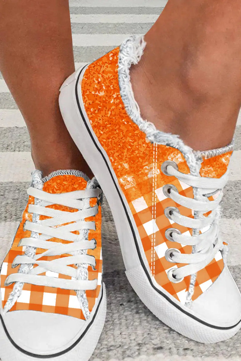 Orange Checkered Flat Canvas Shoes-0