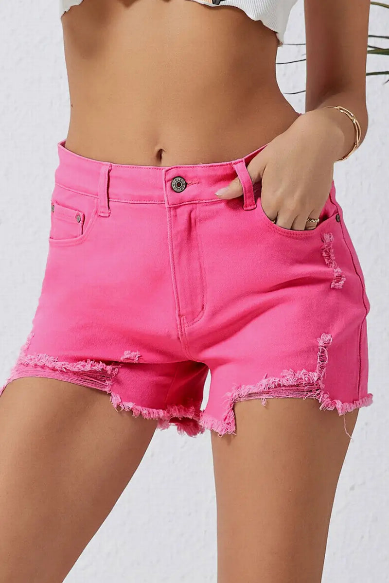 Distressed Denim Shorts - Slim Fit Rose-0