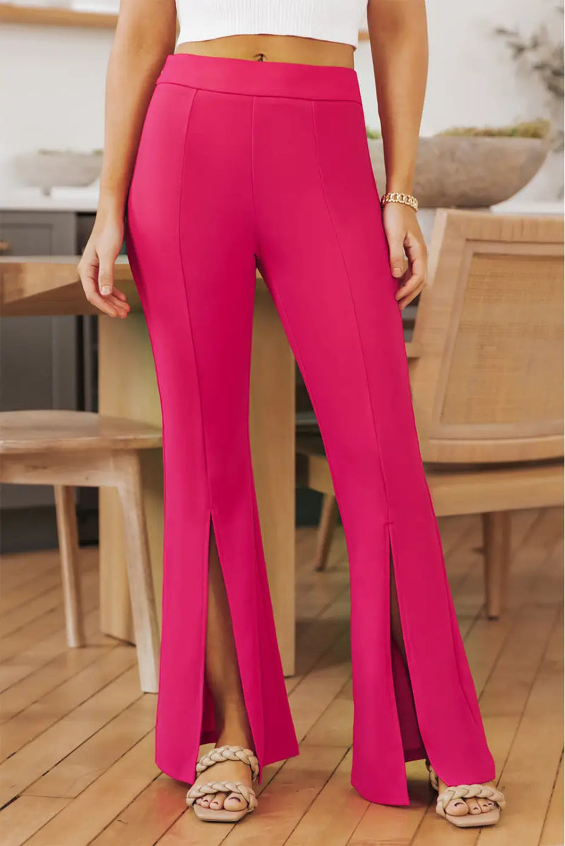 Rose Split Hem High Waist Pants-0