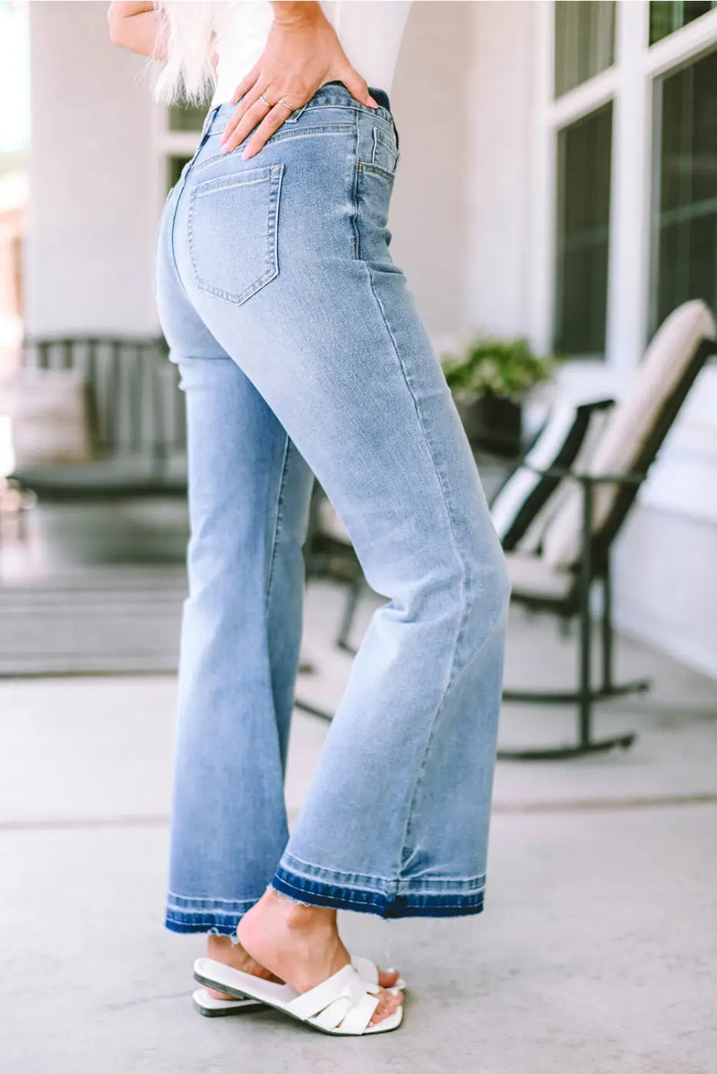 Buttoned Distressed Flared Jeans-2