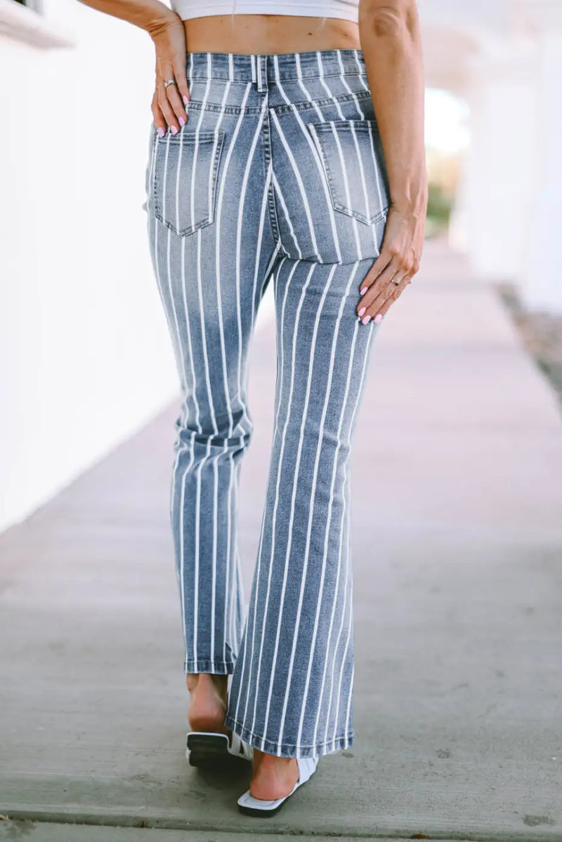 Striped Ripped Flare Jeans-1