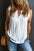 White Tank Top - Button Split Neck Ruffled Trim-0