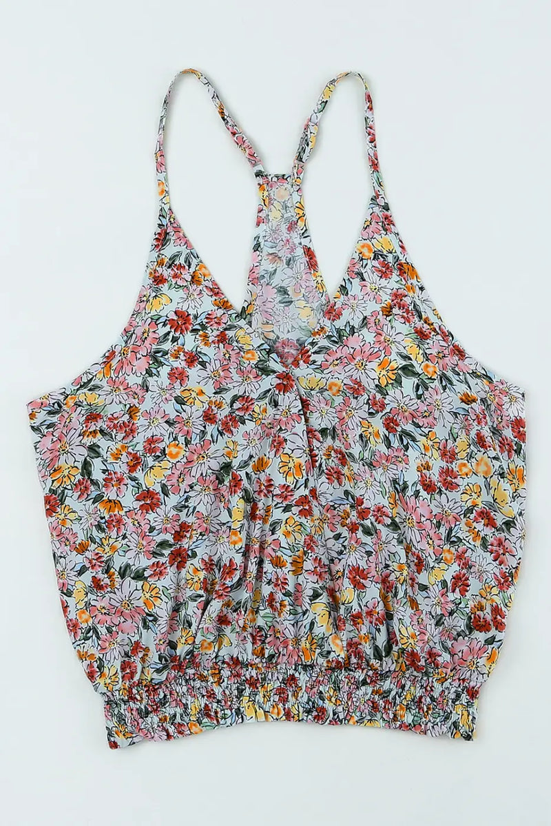 Wrapped V-Neck Floral Crop Top-3