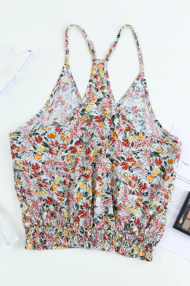 Wrapped V-Neck Floral Crop Top-2