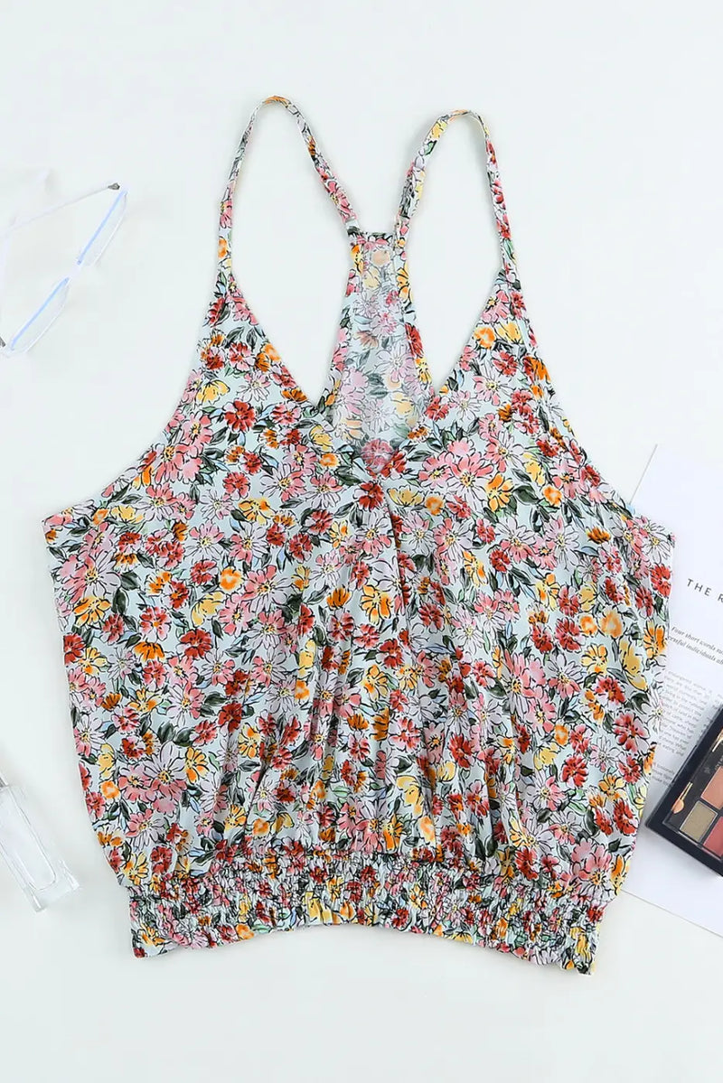 Wrapped V-Neck Floral Crop Top-1